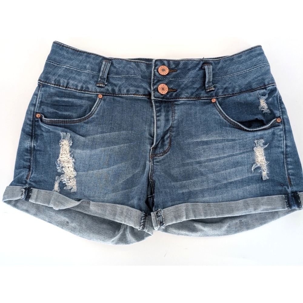 VTG Refuge Blue Low Rise Distressed Denim Micro Shorts 6 Y2K 2010s‎ Indie Sleaze